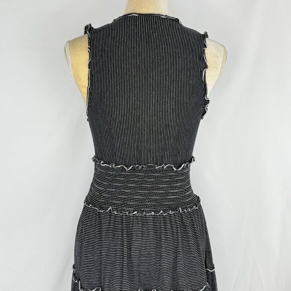 Max Studio Black Tiered Ruffle Smocked Striped A Line Dress Womens Size M - Picture 6 of 16